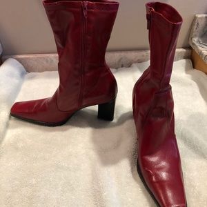 Red leather mini boots